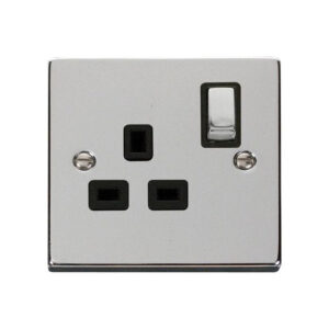 Click Deco Ingot Unpolished Chrome 13A Single Socket Black Insert