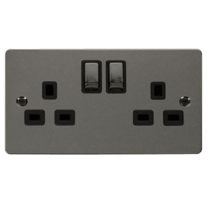 Click Define Black Nickel 13A Switched Double Socket