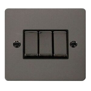 Click Define Black Nickel Ingot 3 Gang 10AX 2 Way Plate Switch