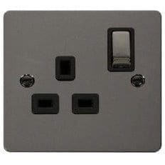 Click Define Flat Plate Black Nickel 13A Single Switched Socket