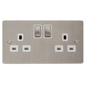 Click Define Stainless Steel 13A Switched Double Socket