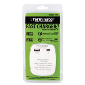 Terminator 2 Port A&C Type USB Fast Charger 38W - TUS 3A-2UAC