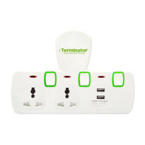 Terminator 2-Way T-Socket Multi Adaptor with 2 USB - TMA 2T-2USB