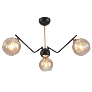 Amber Cone 3 Lamp Glass Spider Semi Flush Ceiling Light - 60W