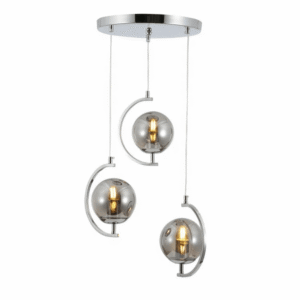 Amber Glass Globe Crescent Chrome Modern Ceiling Pendant Light - 3 Lamps
