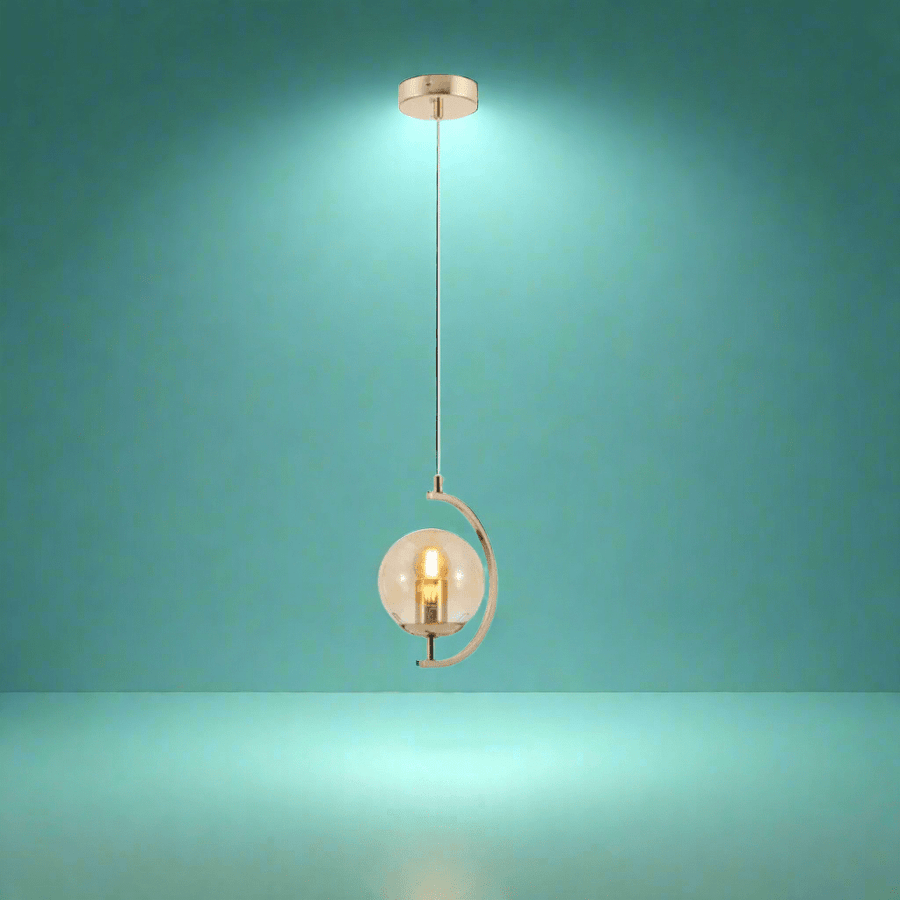 Amber Glass Globe Crescent Gold Modern Ceiling Pendant Light - 1 Lamp - Image 2