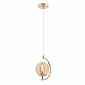 Amber Glass Globe Crescent Gold Modern Ceiling Pendant Light - 1 Lamp