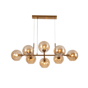 Amber Globe Glasses Gold Metal Body Island Chandelier Ceiling Light 8xE14 Fittings - 40W