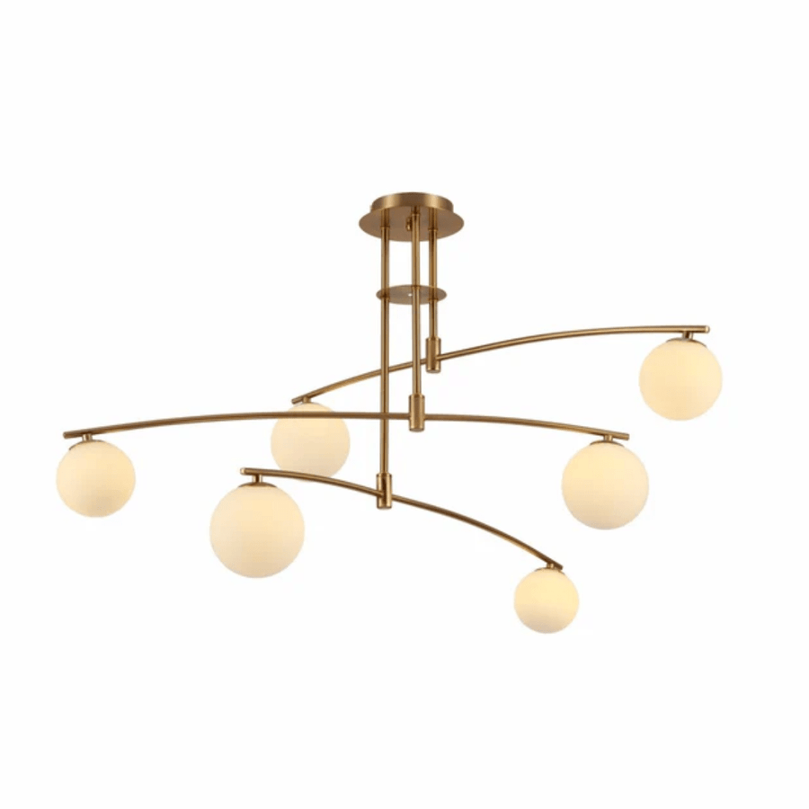 Balanced Palm Opal 6 Globes and Gold Body Modern Chandelier Ceiling Light - 18W