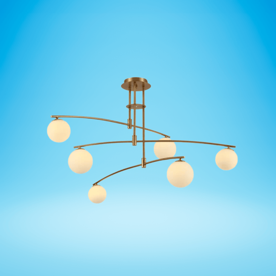 Balanced Palm Opal 6 Globes and Gold Body Modern Chandelier Ceiling Light - 18W - Image 2