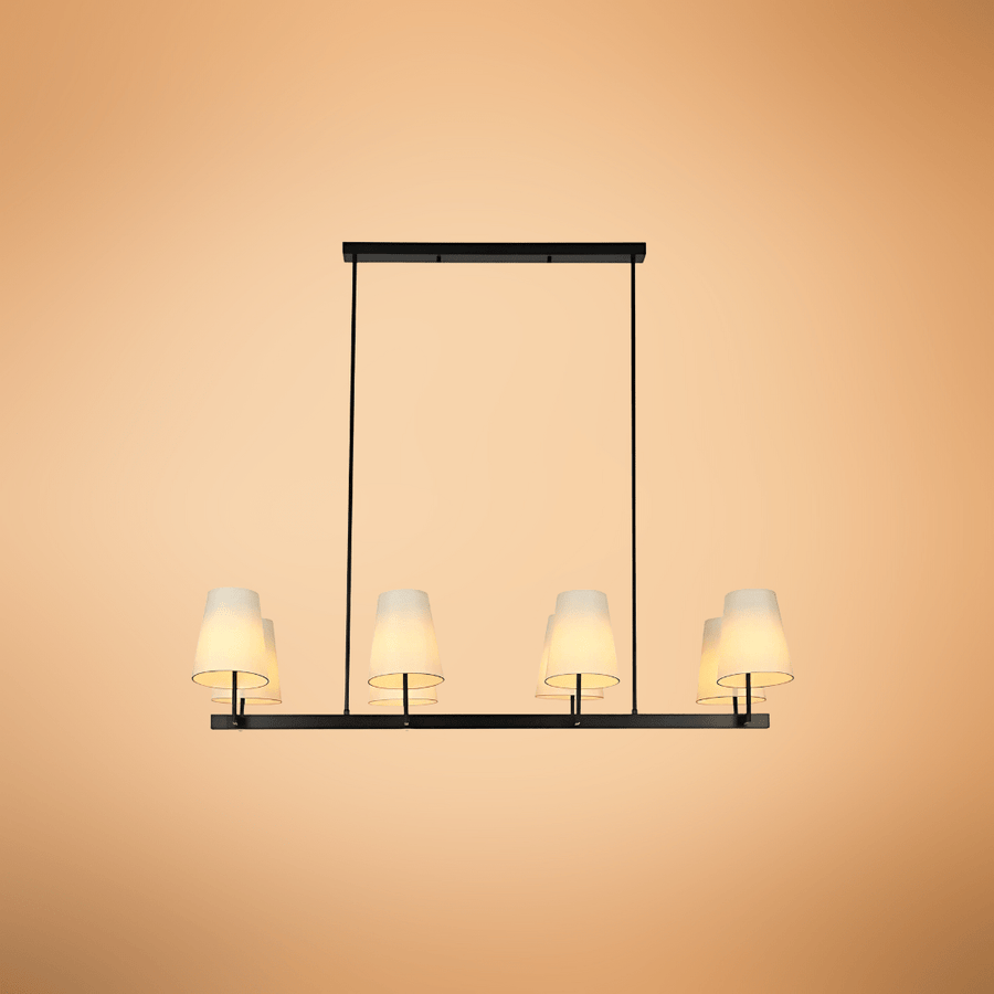 Beige Fabric Shade With Black Island Metal Body Chandelier Ceiling Light - 40W - Image 2