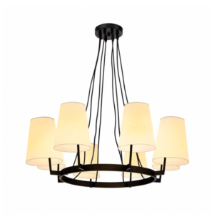 Beige Round Fabric Shade With Black Metal Body Chandelier Ceiling Light - 40W