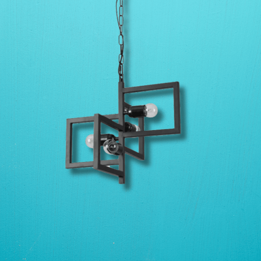 Black 4 Rectangle Chandelier E27 Pendant Ceiling Light - 375 mm - Image 2