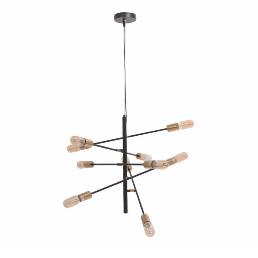 Black and Gold Sputnik Rod Modern E27 Pendant Chandelier Ceiling Light - 10 Lamps