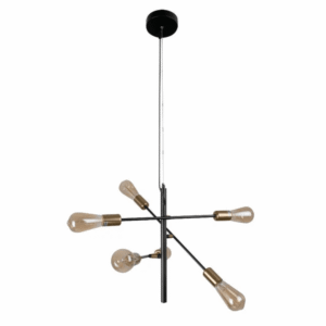 Black and Gold Sputnik Rod Modern E27 Pendant Chandelier Ceiling Light  - 6 Lamps