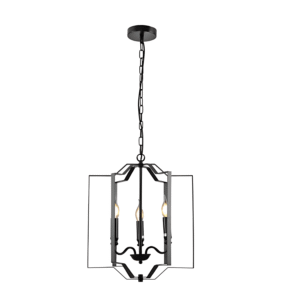 Black Cage Candle Lantern Rustic Nautical Nordic Chandelier Ceiling Light 3xE14 Fittings - 40W