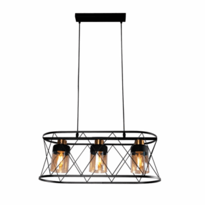 Black Cage Metal Amber Cylinder Glass Island E27 Chandelier Ceiling Light