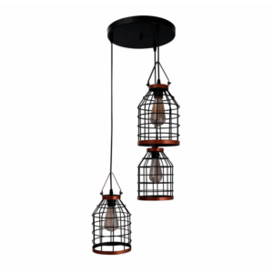 Black Cage Metal E27 Pendant Ceiling Light - 3 Lamps