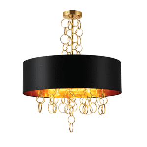 Black Copper Fabric Drum Shade Gold Ring Chandelier Ceiling Light - 40W