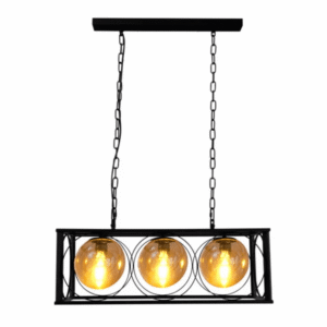 Black Cuboid Metal Amber Globe Glass Island Chandelier Ceiling Light 3xE27