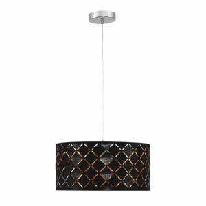 Black & Gold Fabric Cylinder E27 Pendant Ceiling Light