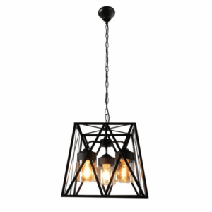 Black Metal Body Amber Cylinder Glass Cage Cuboid E27 Chandelier Ceiling Light