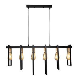 Black Metal Body Cage Modern Kitchen island Chandelier Ceiling Light with Gold 6xE27