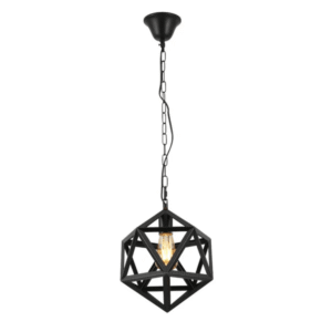 Black Metal Cage Polyhedral E27 Pendant Ceiling Light - D300