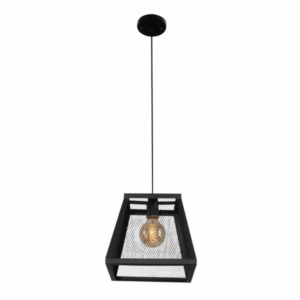 Black Metal Cuboid Caged E27 Pendant Ceiling Light