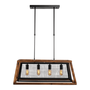 Black Metal Old Wood Cuboid Island Chandelier Ceiling Light 4xE27 - L800mm