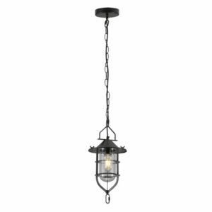 Black Nautical Flat Shade Small Glass Metal E27 Ceiling Pendant Light