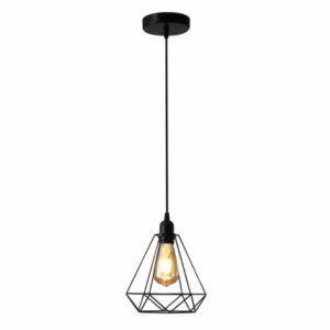 Black Single Metal Diamond Caged Funnel E27 Pendant Ceiling Light
