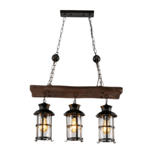 Board Wood Cylinder Glass Farmhouse Kitchen Island E27 Pendant Ceiling Light  - 3 Lamps