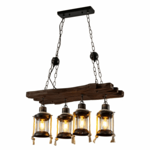 Board Wood Cylinder Glass Farmhouse Kitchen Island E27 Pendant Ceiling Light  - 4 Lamps