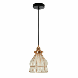 Caged Copper Metal Clear Glass Bell E27 Pendant Ceiling Light