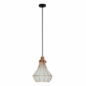 Caged Copper Metal Clear Glass Schoolhouse E27 Pendant Ceiling Light