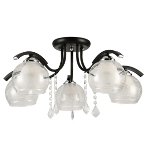Clear Opal Double Layer Bell 5 Lamp Glass Semi Flush Ceiling Light - 40W