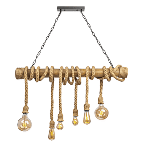 Farmhouse 1000mm Rustic Bamboo and Hemp Rope Rod Ceiling Chandelier Light - 40W