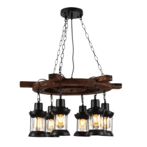 Farmhouse Wood Marine Ship Wheel Nautical Kitchen Island Chandelier Ceiling Light