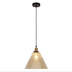 Funnel Reeded Fluted Striped Amber Glass Pendant Ceiling Light - 8618-1AM