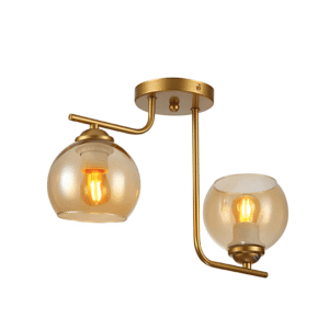 Gold 2 Lamp L shape Metal Amber Dome Glass Ceiling Light - 40W