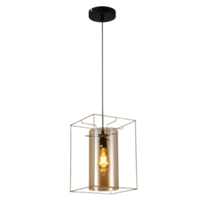 Gold Metal Cage Single or Triple Cylinder Glass E27 Pendant or Island Ceiling Light