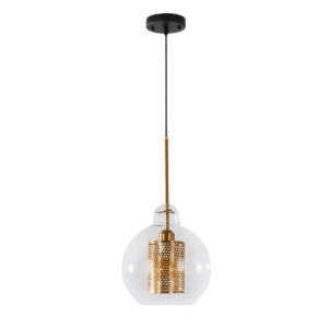Golden Metal Clear Glass Globe E27 Pendant Ceiling Light