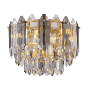 Golden Tiered Radiance Chandelier Ceiling Light with Alternating Crystal Hues - 40W