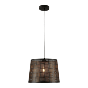 Light Effects Black Grunge Ridged Classic Shade Metal Frustum E27 Pendant Ceiling Light
