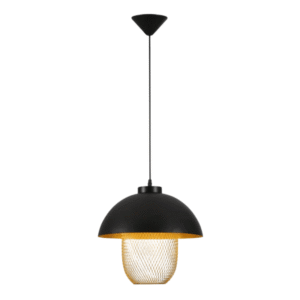 Matte Gold Caged Shade with Black Dome Top  E27 Pendat Ceiling Light