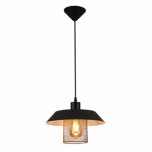 Matte Gold Caged Shade with Black Flat Top E27 Pendat Ceiling Light - D300mm/D385mm