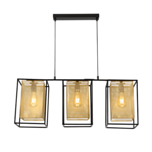 Matte Gold Metal Shade Black Cage Triple E27 Pendant or Island Ceiling Light
