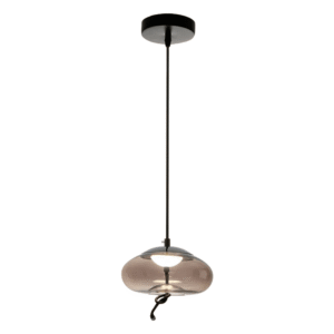 Modern Contemporary Flattened Globe Smoky Glass Pendant Ceiling Light with Built-in LED