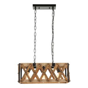 Oak Wood Farmhouse Cuboid Island Chandelier Ceiling Light